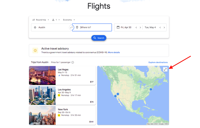Поиск дешевых авиабилетов в Google Flights