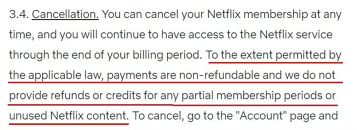 Условия использования Netflix: пункт о выставлении счетов и отмене - раздел 
